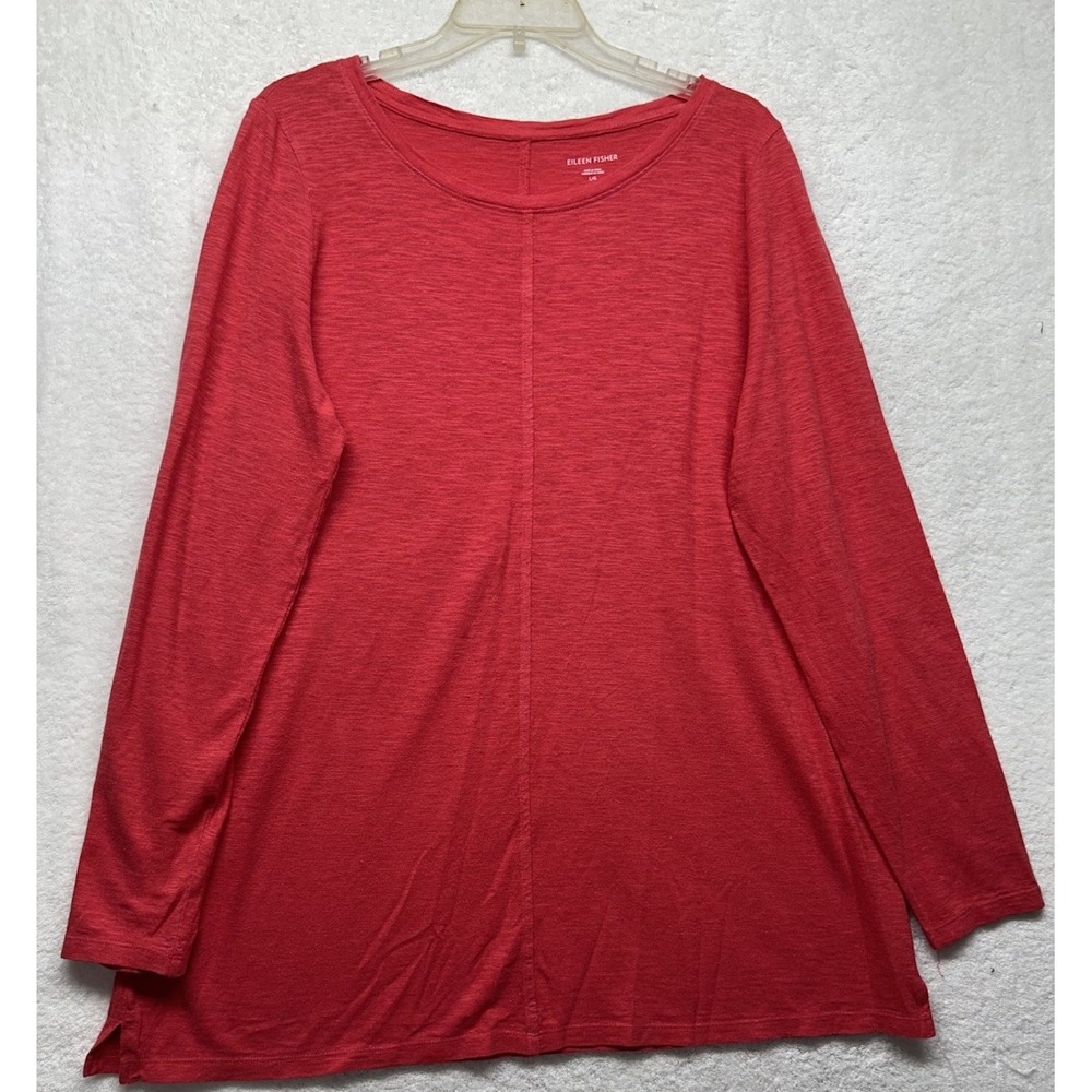 Eileen Fisher Womens Size L Red Long Sleeve Hemp Cotton Blend Top (J5)
